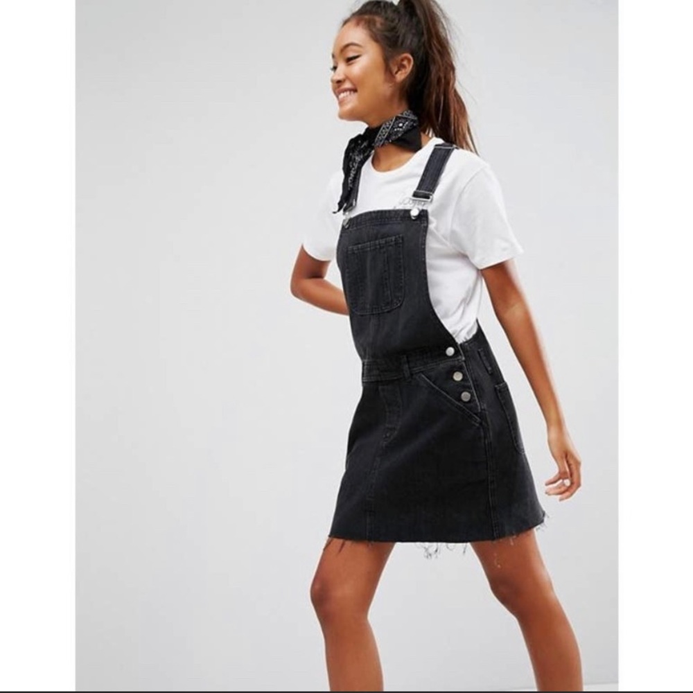 ASOS Black Denim Overall Raw Hem Dress Size US 6